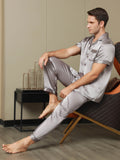 SilkSilky USPureSilkShortSleeveLapelMen'sPajamasGray009