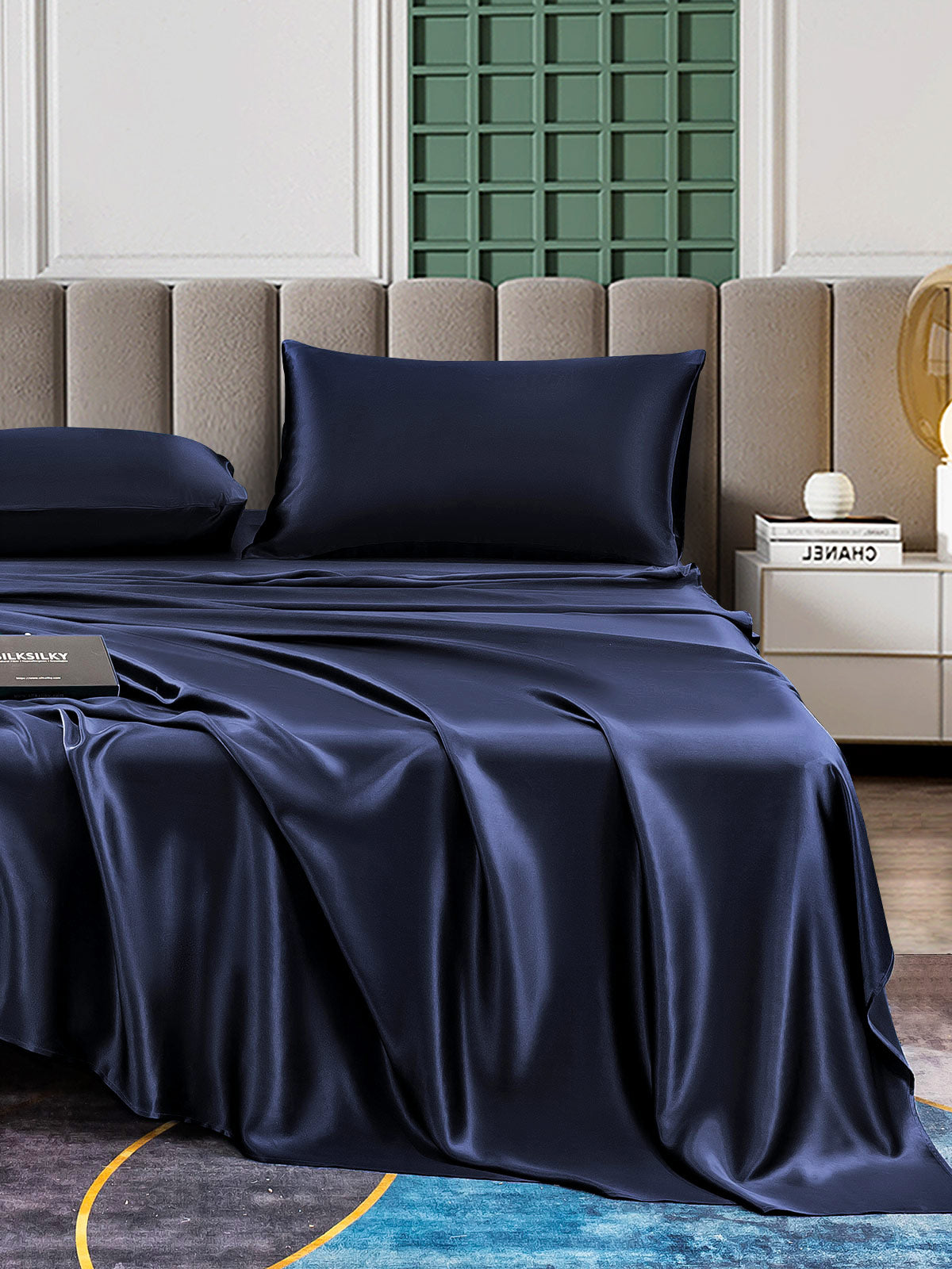 SilkSilky US 25Momme Pure Silk Bedding Set DarkBlue 004