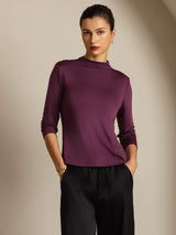 [Purple] SilkSilky  Pure Silk High Neck Women's T-Shirt 006