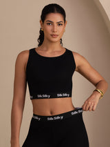 [Black] SilkSilky Sleeveless Crew Neck Women's Outfit Sets 003