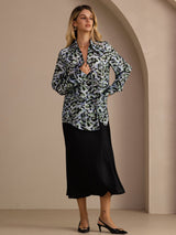 [Teal Leopard] SilkSilky Long Sleeve Lapel Collar Blouse 004