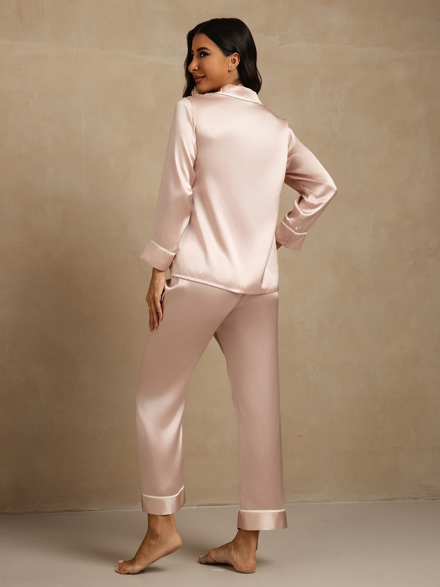 [Pink] SilkSilky Pure Silk Lapel Collar Women's Pajamas 002