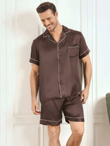 [Coffee] SilkSilky  Short Sleeve Notch Collar Men's Pajamas 001