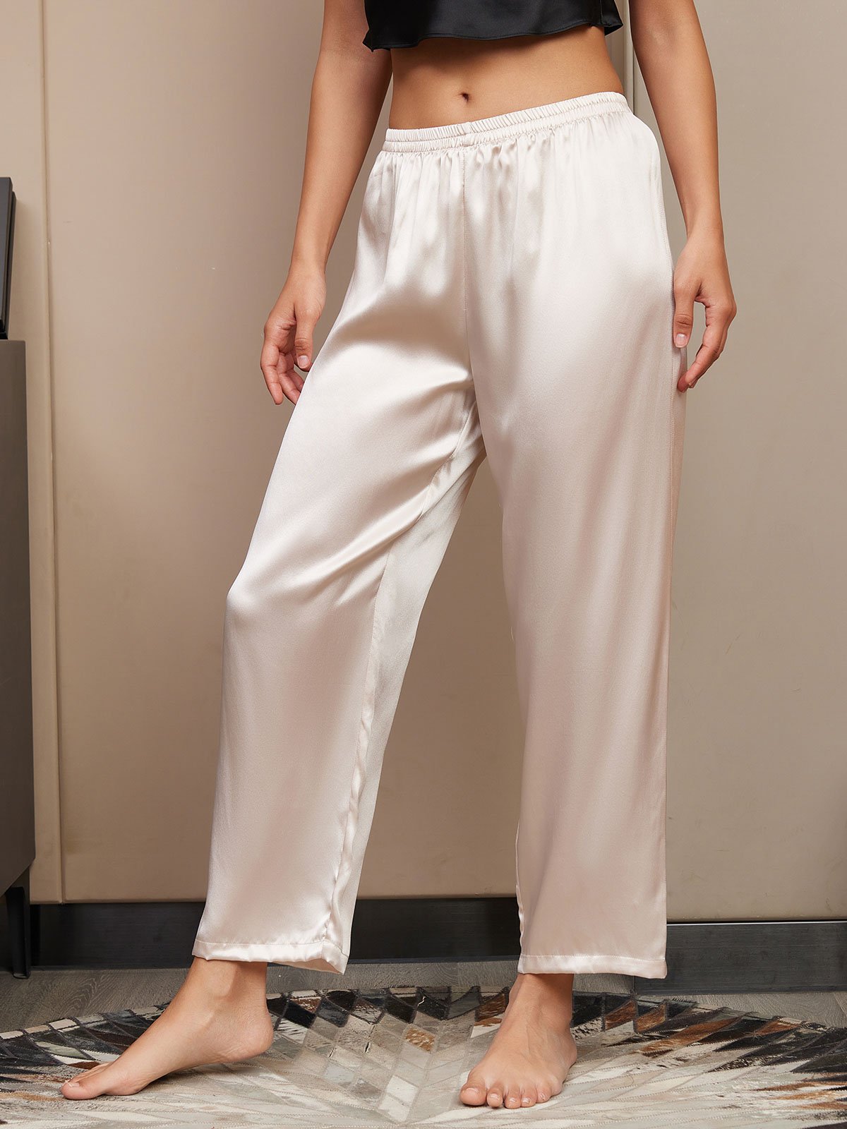 [Light Beige] SilkSilky  Pure Silk Womens Sleep Bottoms 003