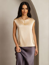 [Champagne] SilkSilky  Cap Sleeve Round Neck Women's T-Shirt 001