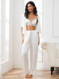 SilkSilky US Pure Silk Half Sleeve Womens Pajamas White 003