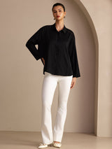 [Black] SilkSilky Long Sleeve Lapel Collar Blouse 006
