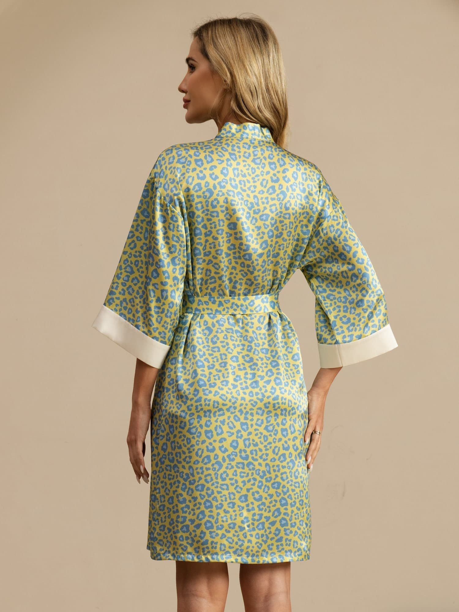 [Green Leopard] SilkSilky  19Momme 3/4 Sleeve Women's Robe 002
