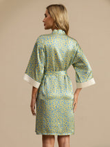 [Green Leopard] SilkSilky  19Momme 3/4 Sleeve Women's Robe 002