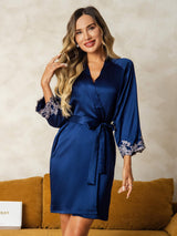 [Dark Blue] SilkSilky  3/4 Sleeve Women's Robe 001