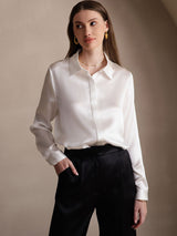 [White] SilkSilky  Long Sleeve Lapel Collar Women's Shirt 005