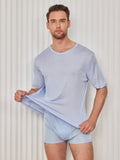 SilkSilky US Silk Knitted Short Sleeve V Neck Men's T Shirt LightBlue 001