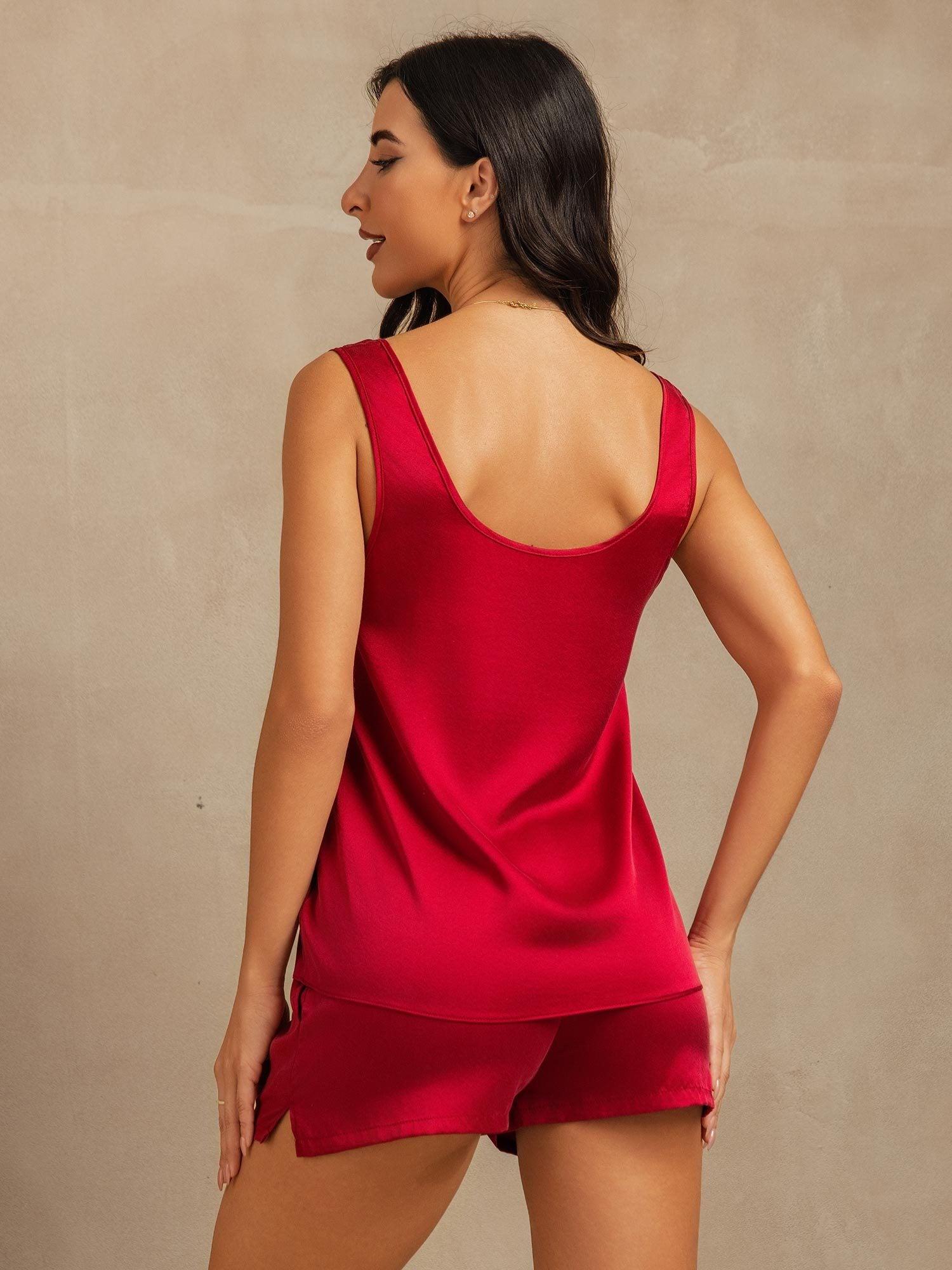 [Wine] SilkSilky 19Momme Silk U Neck Women's Pajamas 002