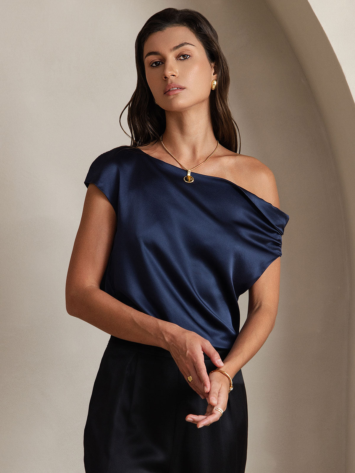 SilkSilky-US-19Momme-Silk-Blend-Sleeveless-One-Shoulder-Women's-T-Shirt-Dark-Blue-003