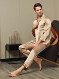 SilkSilky US Pure Silk Long Sleeve Lapel Men's Pajamas Champagne 007