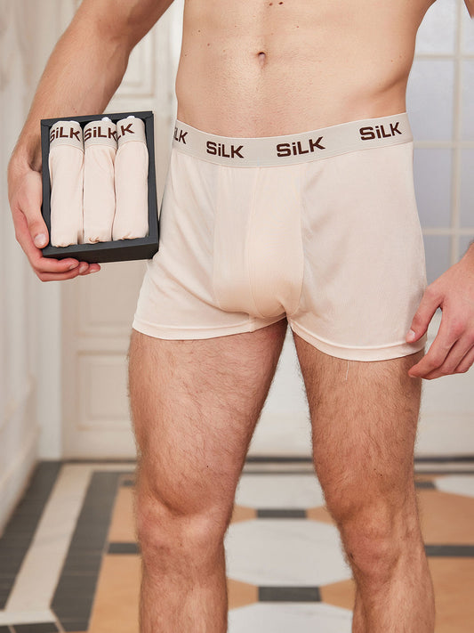 Silksilky Breathable Silk Boxer Brief 3Pcs Mens Brief Underwear