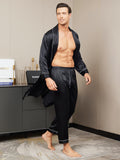 SilkSilky US Pure Silk Long Sleeve Lapel Men's Robe Black 004