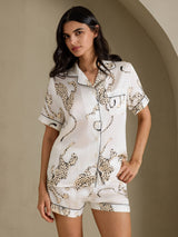 [White Cheetah] SilkSilky  Short Sleeve Notch Collar Women's Pajamas 001