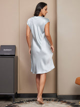 [Light Blue] SilkSilky  Cap Sleeve V Neck Nightgown 002