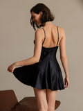 SilkSilky  Pure Silk Deep V Neck Dress Black 002