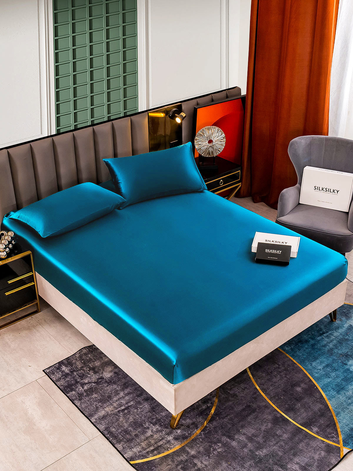 [Teal] SilkSilky  25Momme Pure Silk Bedding Set 001