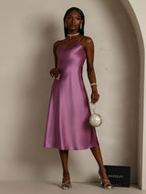 [Deep Purple] SilkSilky  Spaghetti Strap V Neck Nightgown 007