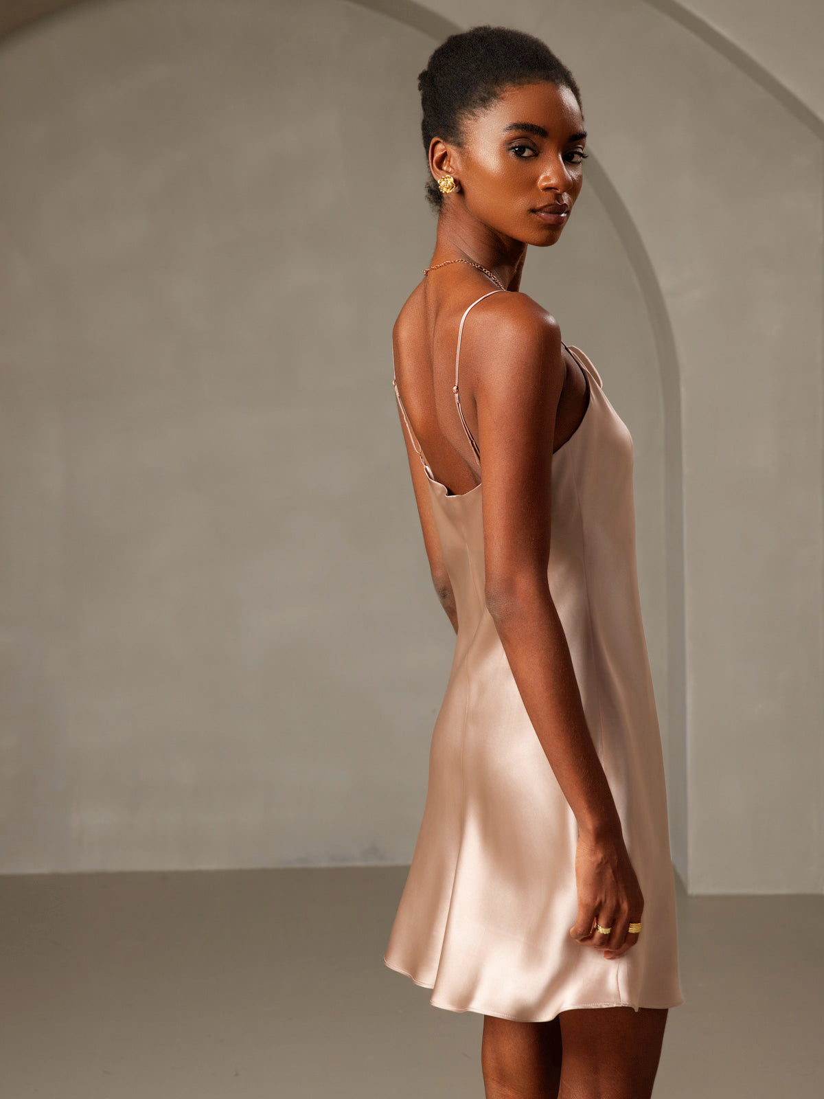 [Pale Mauve] SilkSilky  Pure Silk Cowl Neck Dress 002