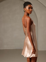 [Pale Mauve] SilkSilky  Spaghetti Strap Cowl Neck Dress 002