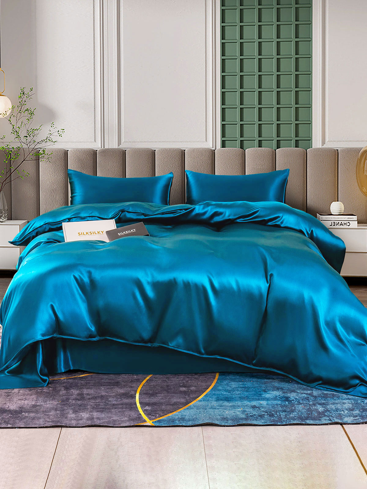 [Teal] SilkSilky  25Momme Pure Silk Bedding Set 001