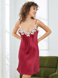 SilkSilky US Pure Silk Sleeveless V Neck Nightgown Wine 001