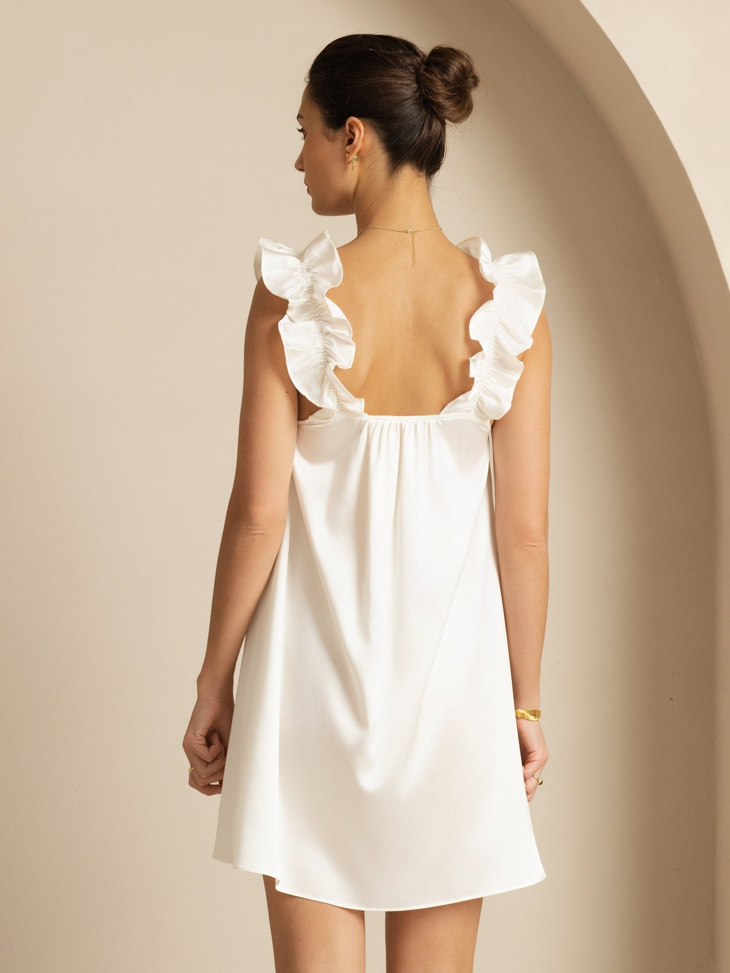 [White] SilkSilky 19Momme Silk Sleeveless Square Neck Dress 002