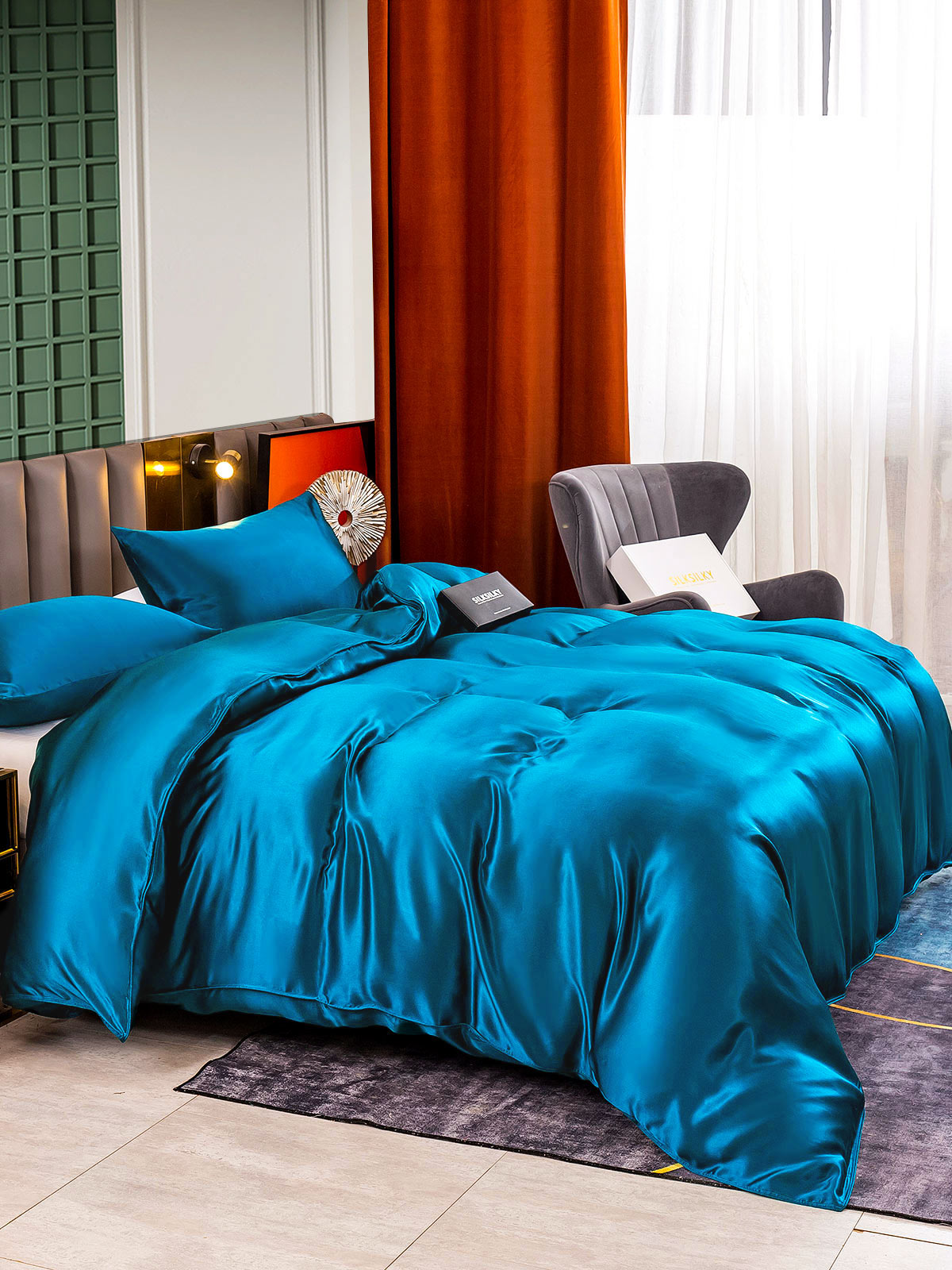 [Teal] SilkSilky  25Momme Pure Silk Bedding Set 003