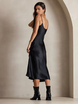 [Black] SilkSilky  Spaghetti Strap V Neck Dress 002