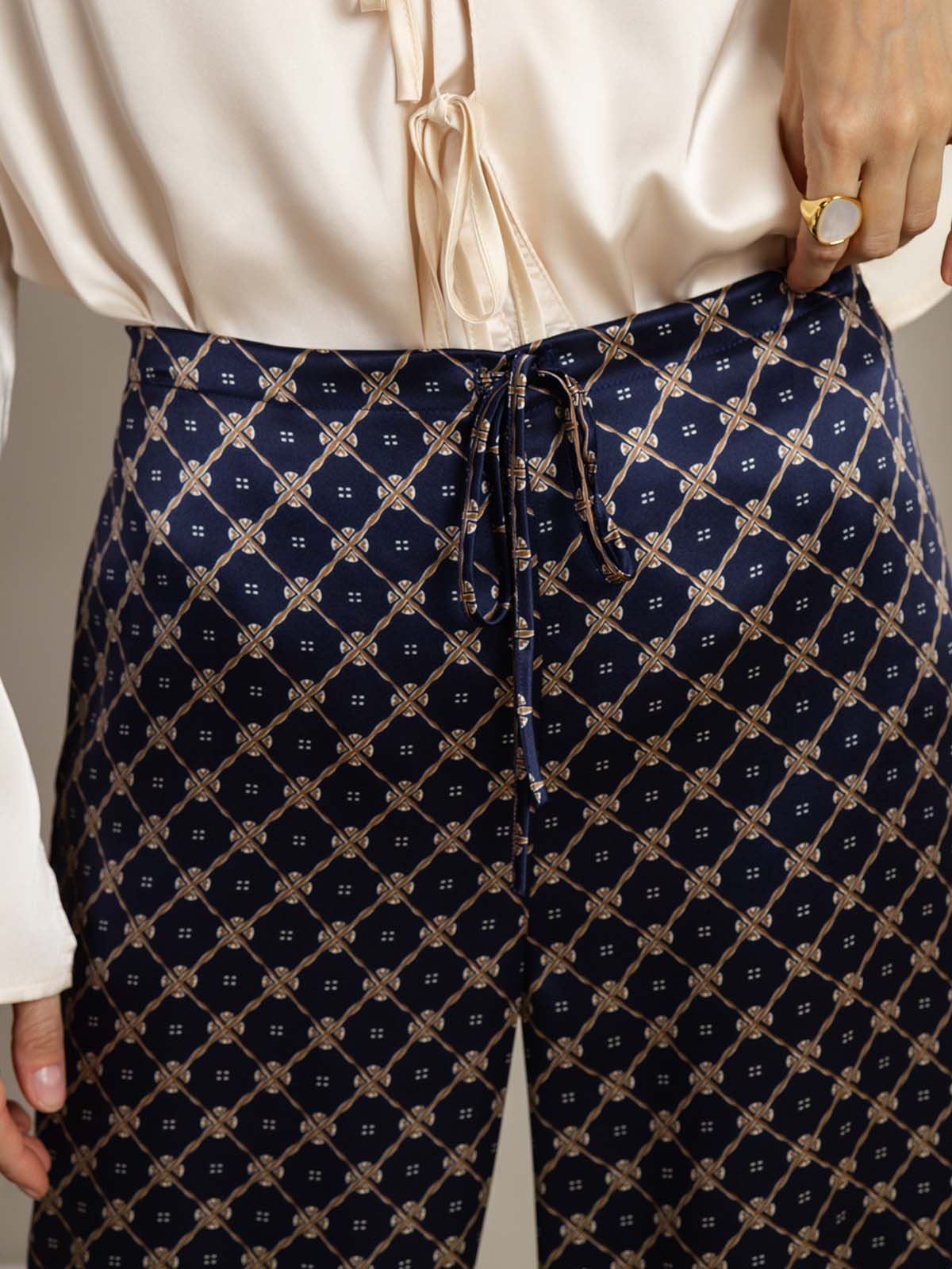 [Navy Chain] SilkSilky  19Momme Silk Womens Pants 005