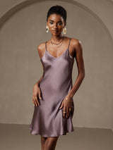 [Purple Gray] SilkSilky  Spaghetti Strap V Neck Dress 004
