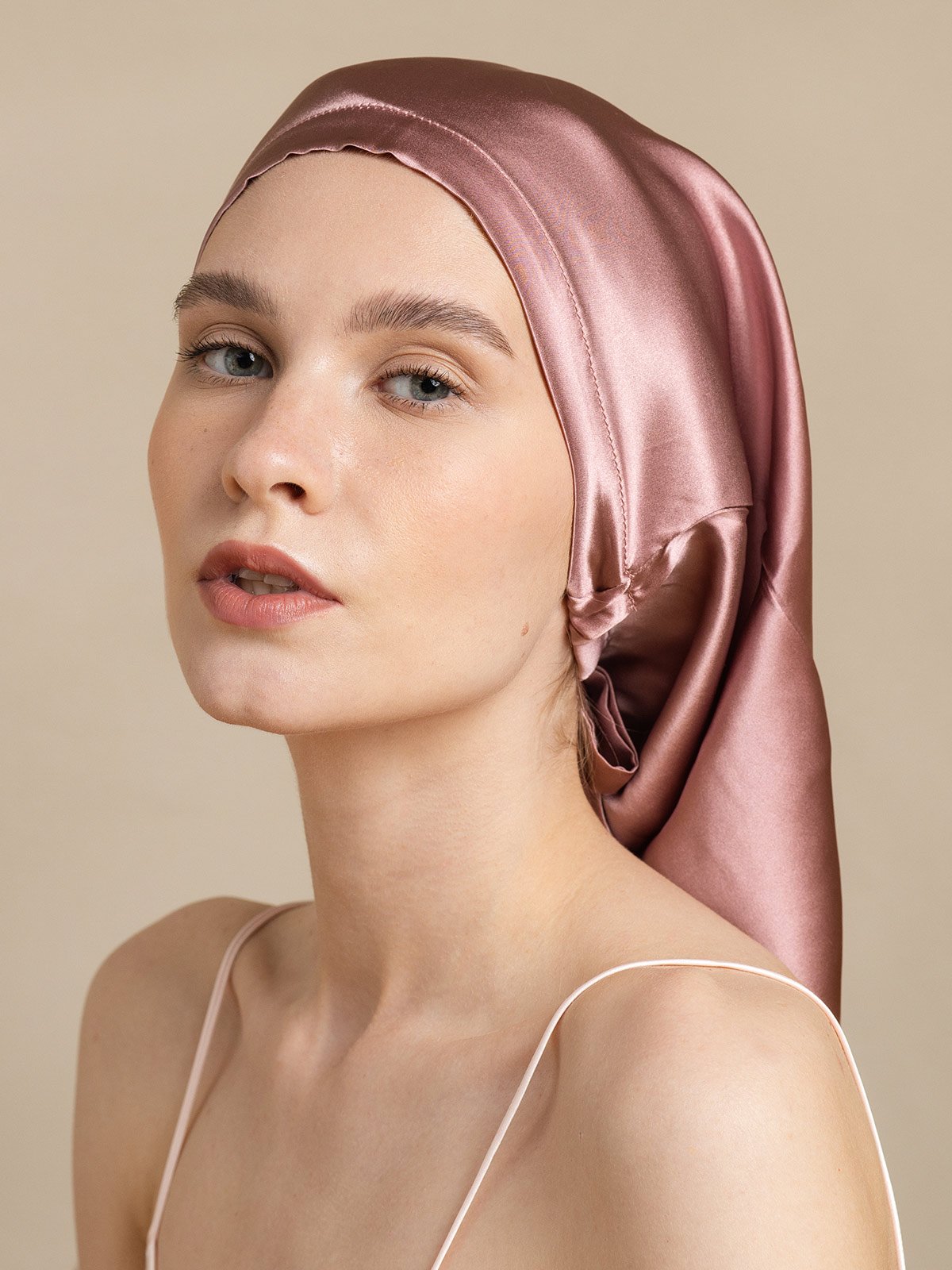 SilkSilky 19Momme Silk Blend Sleep Cap PaleMauve 004