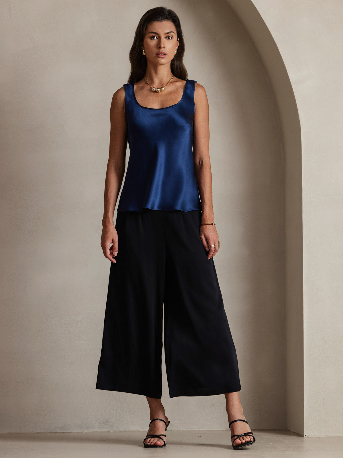 [Dark Blue] SilkSilky  Pure Silk Wrap Camisole Top 001