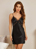 SilkSilky  Pure Silk Deep V Neck Nightgown Black 005