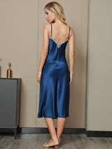 [Blue] SilkSilky  Spaghetti Strap V Neck Dress 002