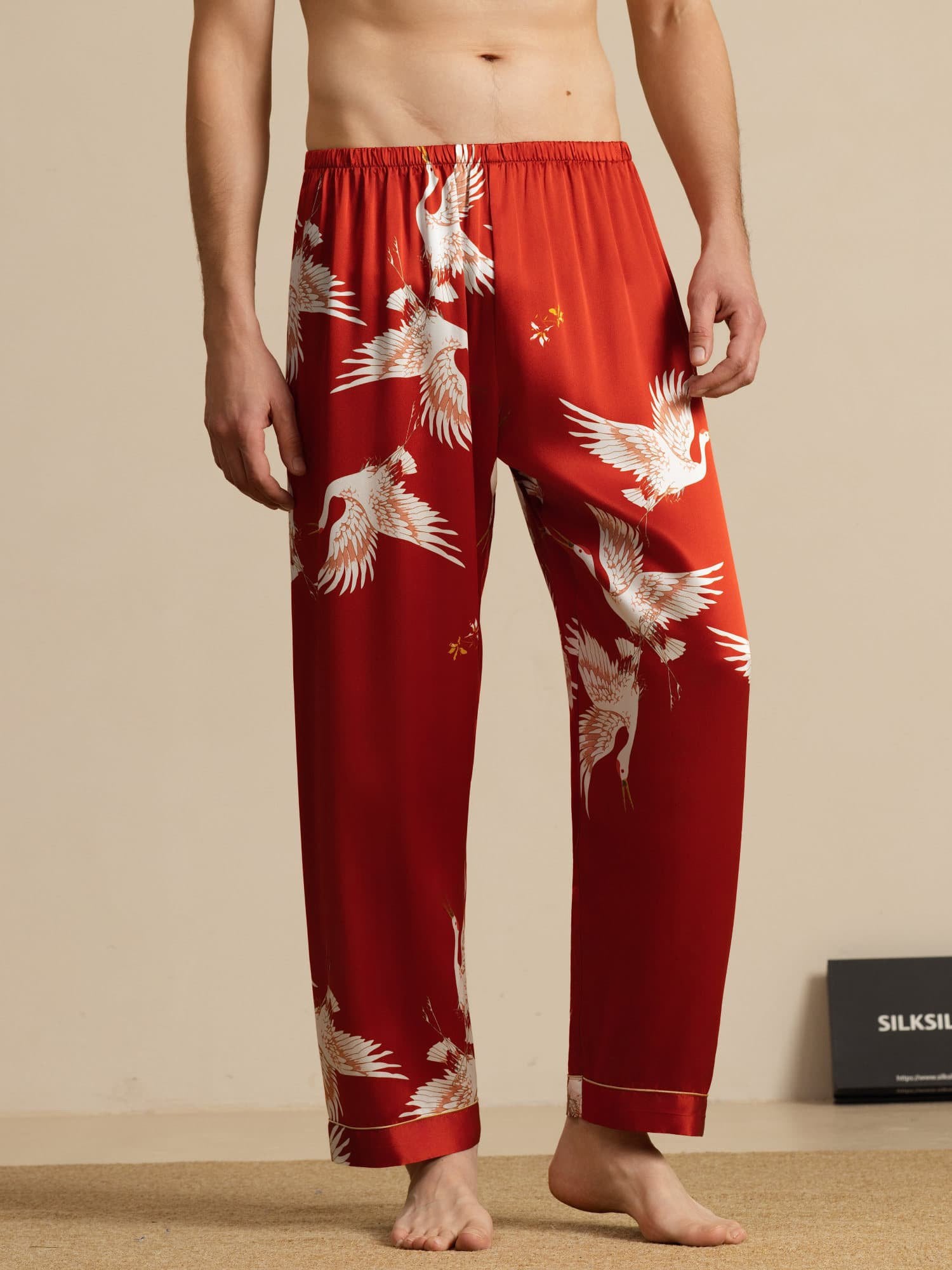 [Wine] SilkSilky 19Momme Mens Sleep Bottoms 001