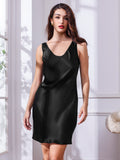 SilkSilky US Pure Silk Sleeveless Round Neck Nightgown Black 002