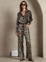 [Leopard] SilkSilky  19Momme Silk Lapel Collar Women''s Outfit Sets 001