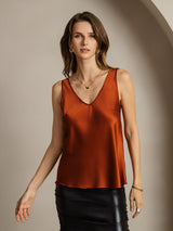 [Caramel] SilkSilky  Sleeveless V Neck Camisole Top 001