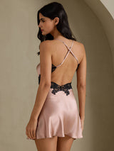 [Tuscany] SilkSilky  Spaghetti Strap V Neck Nightgown 002