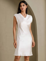 [White] SilkSilky  Cap Sleeve V Neck Nightgown 003