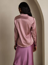 [Pale Mauve] SilkSilky  19Momme Stretch Silk Charmeuse Long Sleeve Lapel Collar Women's Shirt 002