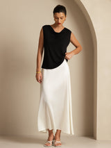 [Black] SilkSilky Silk Sleeveless Cowl Neck Women's T-Shirt 008