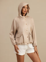 [Tan] SilkSilky Silk Satin Surah Long Sleeve High Neck Women's Outerwear 006