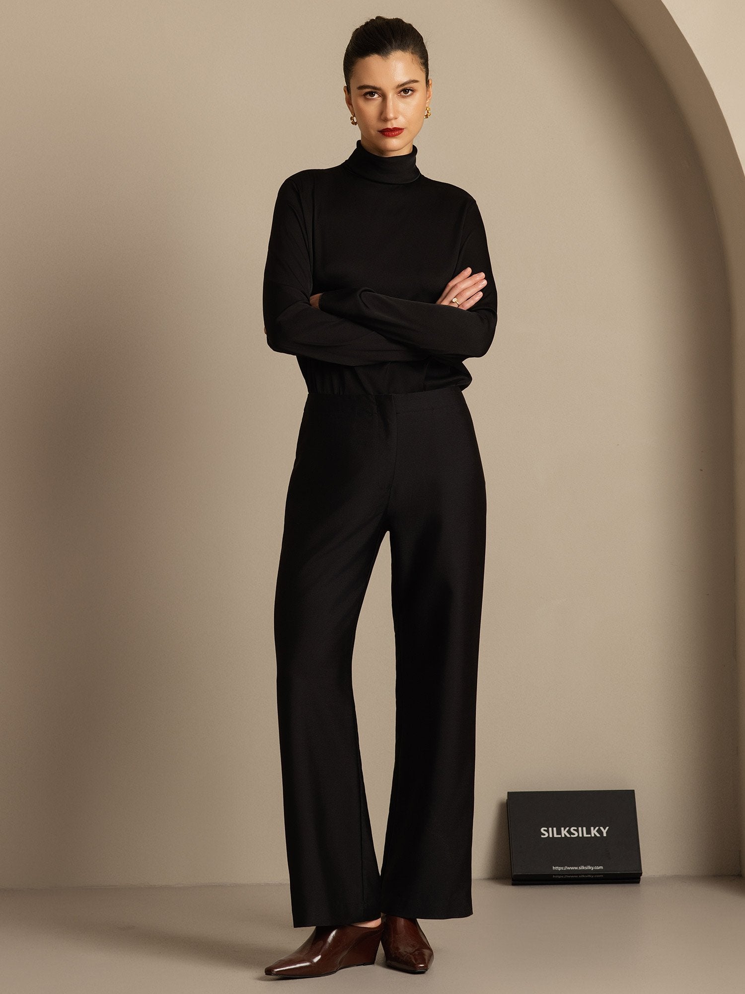 [Black] SilkSilky  32Momme Silk Womens Pants 001,