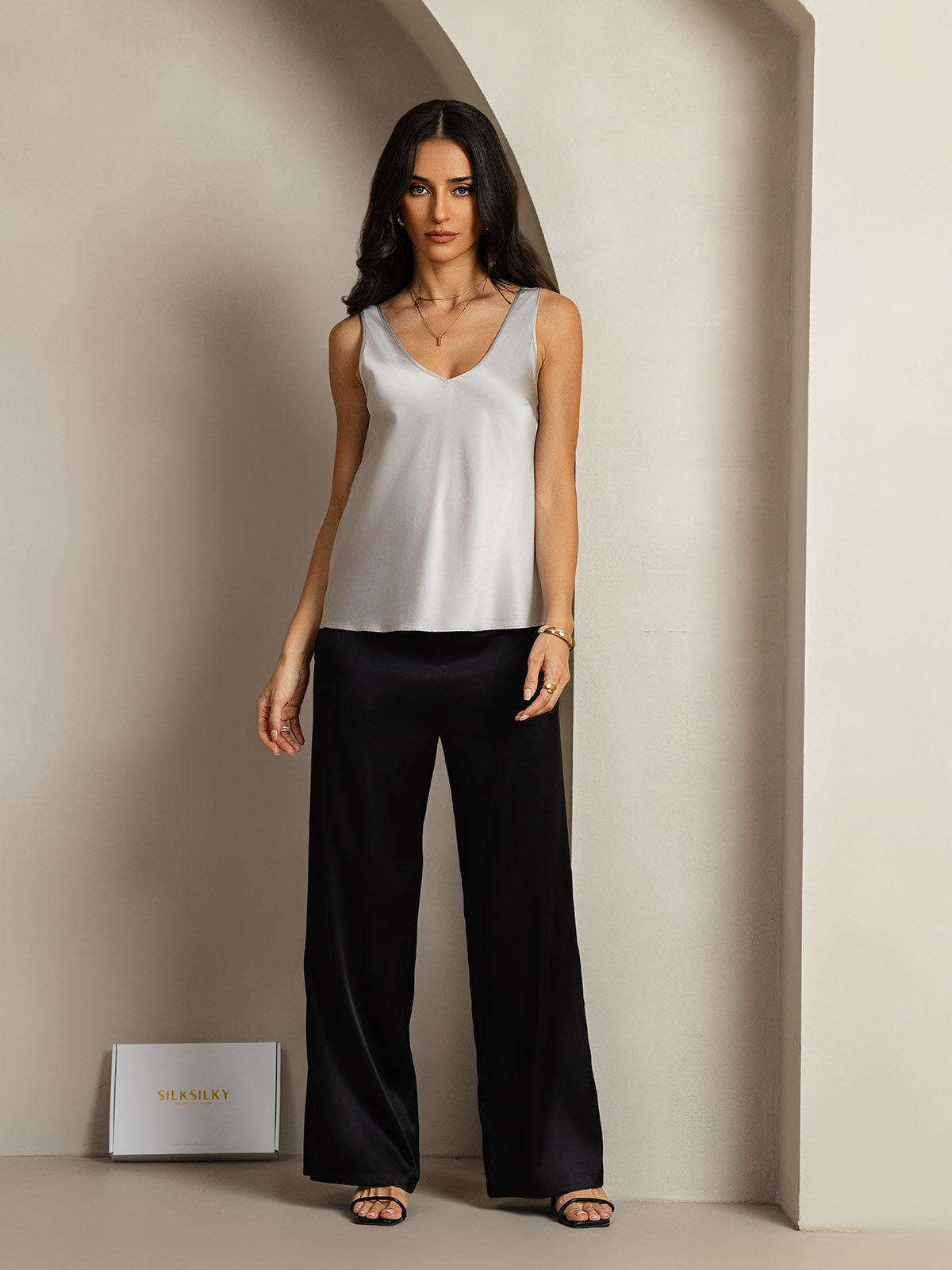 [Silver] SilkSilky  19Momme Silk V Neck Camisole Top 004